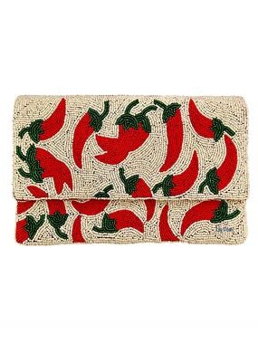 Lily Posh Beaded Chili Pepper Clutch Crossbody Seed Bead Bag, NEW